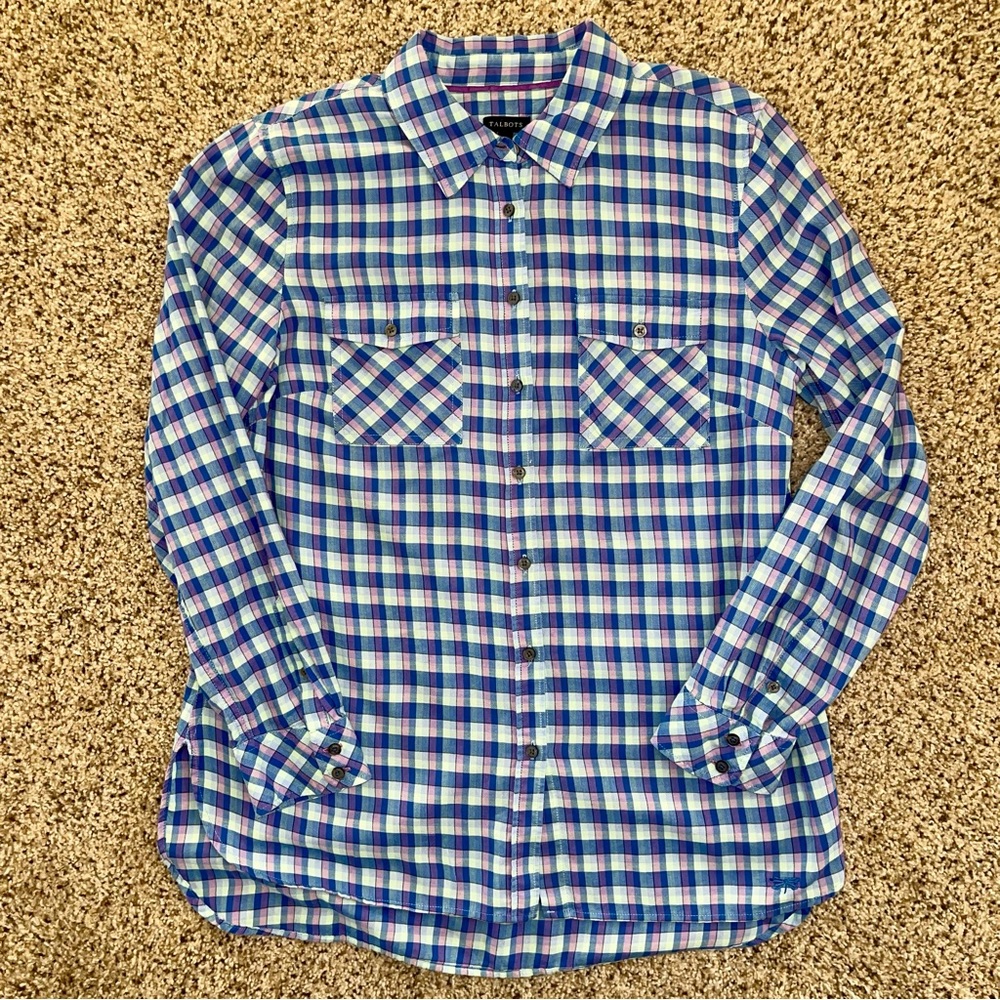 Talbots Blue and Purple Checkered Button Up Shirt